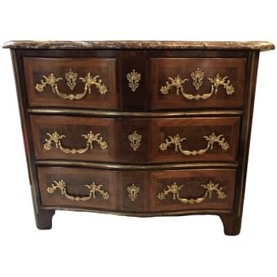 Louis XIV period chest of drawers in wood veneer opening with 4 drawers