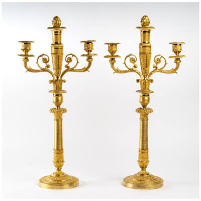 Paire de candélabres à bouquets amovibles en bronze ciselé et doré époque Empire vers 1810 3