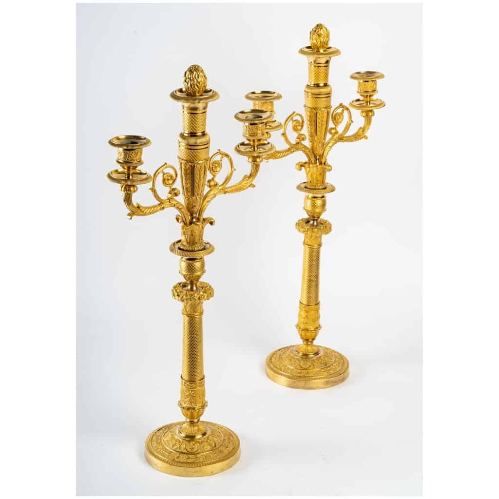 Paire de candélabres à bouquets amovibles en bronze ciselé et doré époque Empire vers 1810 5