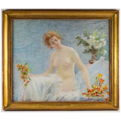 Woman with nasturtiums.