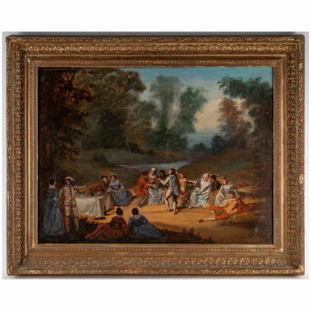 Ecole Française du XVIIIème Scene de Banquet Animée de Personnages Huile sur Toile vers 1750 3