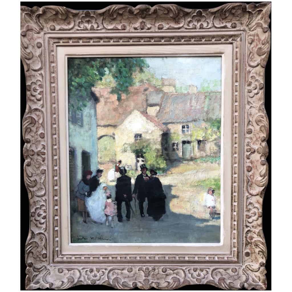 HERVE Jules 20th century painting Communion day in the countryside Oil on canvas signed 8