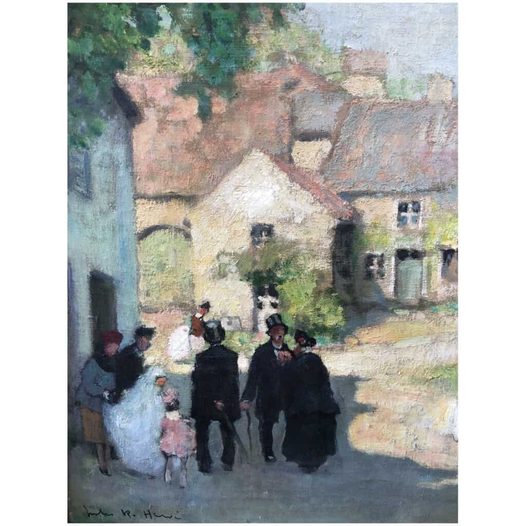 HERVE Jules 20th century painting Communion day in the countryside Oil on canvas signed 6