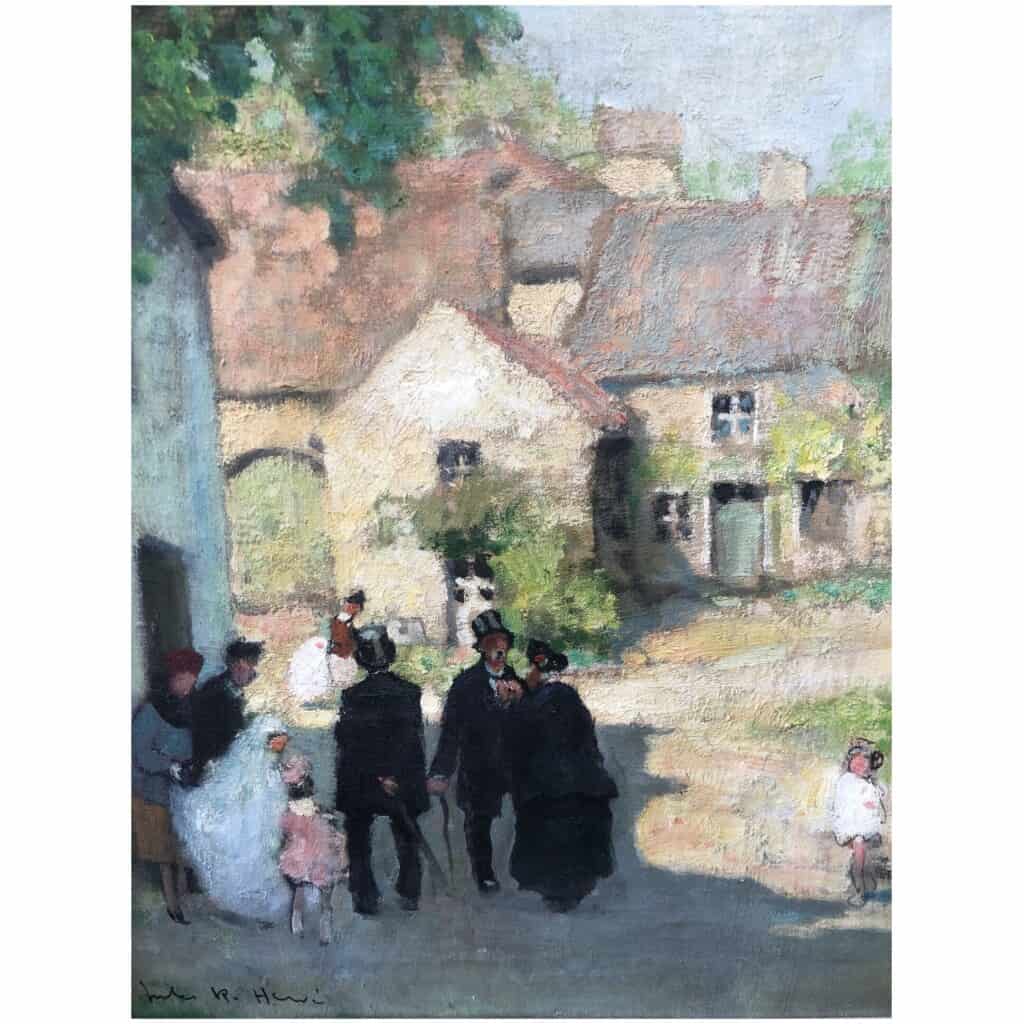 HERVE Jules 20th century painting Communion day in the countryside Oil on canvas signed 5