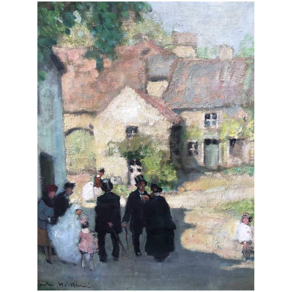 HERVE Jules 20th century painting Communion day in the countryside Oil on canvas signed 4