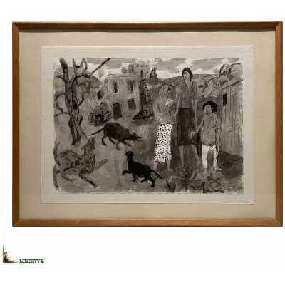 Dessin-aquarelle encadré daté et signé de Grégoire Michonze (Kichinev 1902-Paris 1982), 24 cm x 32 cm, (1980)