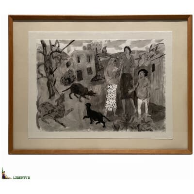 Dessin-aquarelle encadré daté et signé de Grégoire Michonze (Kichinev 1902-Paris 1982), 24 cm x 32 cm, (1980) 3