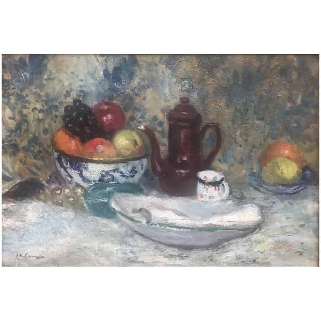 CAMOIN Charles Peinture 20è siècle Nature morte Coupe de fruits et cafetière Huile sur toile signée 10