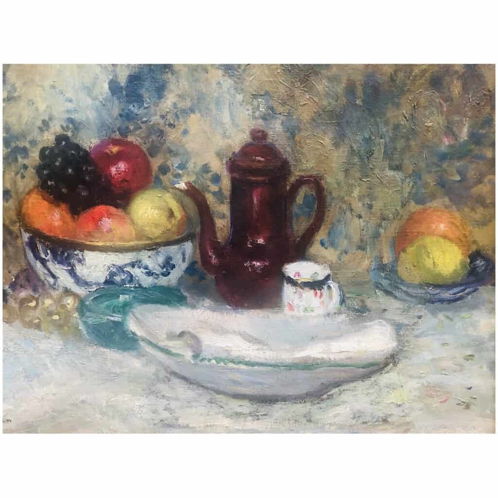 CAMOIN Charles Peinture 20è siècle Nature morte Coupe de fruits et cafetière Huile sur toile signée 8