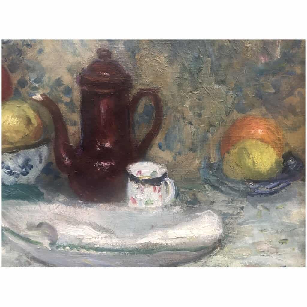 CAMOIN Charles Peinture 20è siècle Nature morte Coupe de fruits et cafetière Huile sur toile signée 7