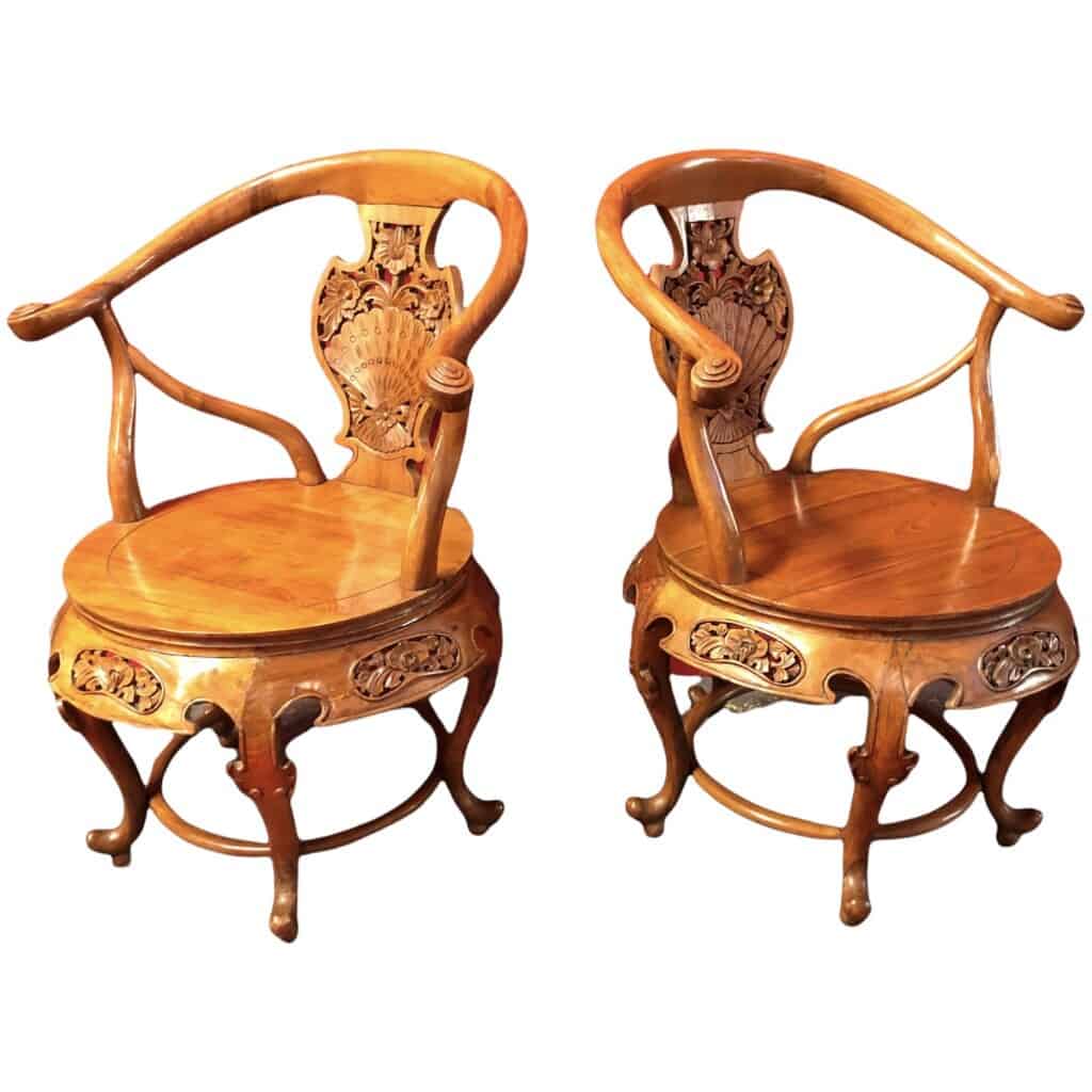 Paire de fauteuils Indochinois ? en orme des années 60/70 11