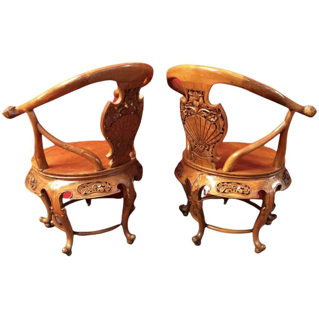 Paire de fauteuils Indochinois ? en orme des années 60/70 5