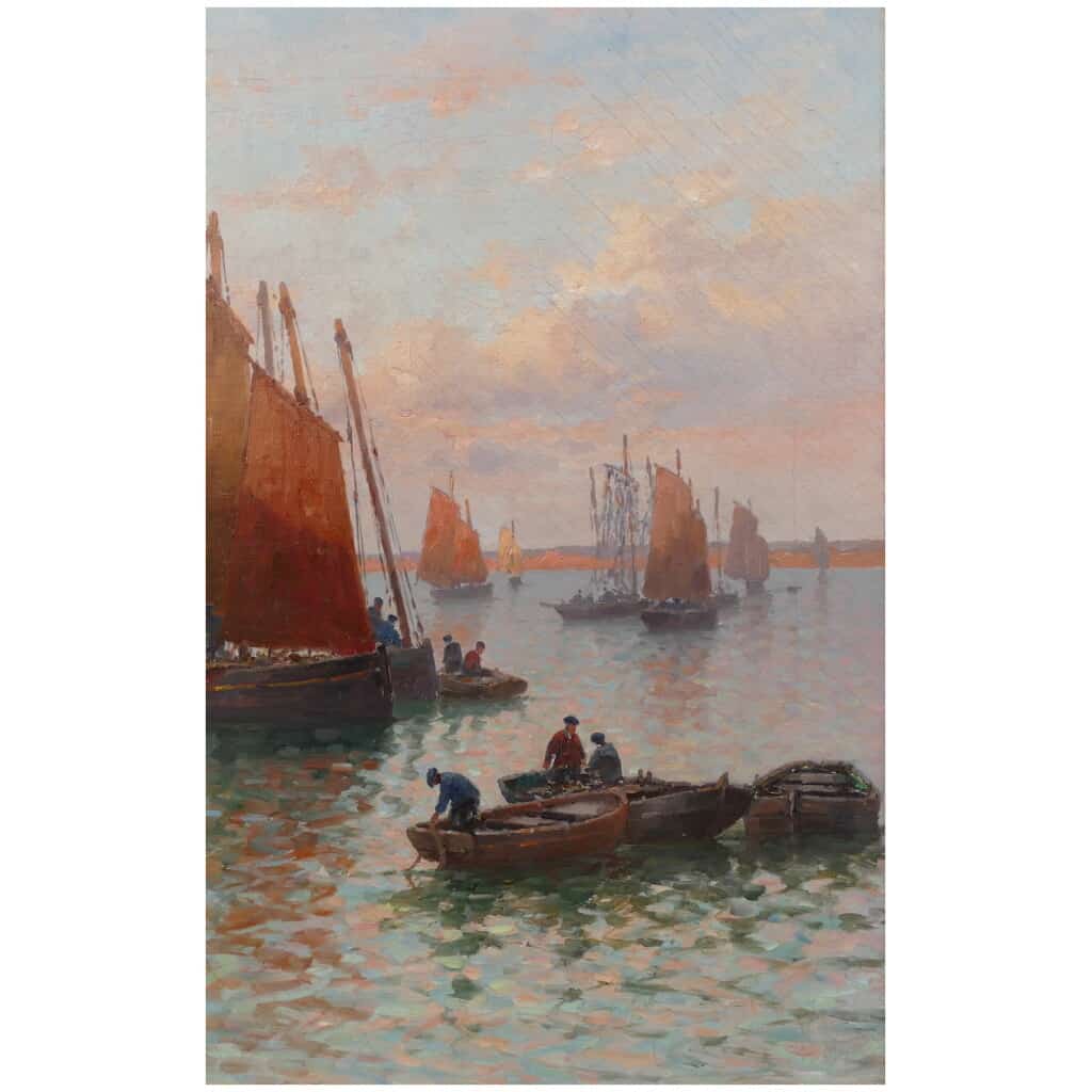 Timmermans Louis Ecole Française 19è Marine Barques Sardinières Huile Sur Toile Signée datée 10