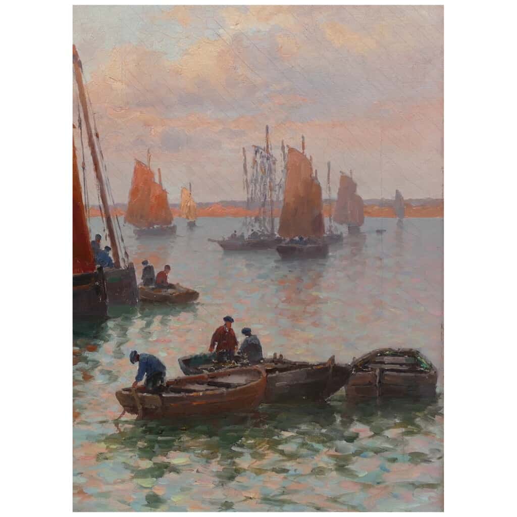 Timmermans Louis Ecole Française 19è Marine Barques Sardinières Huile Sur Toile Signée datée 6