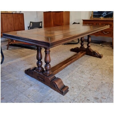 Louis XIII Style Baluster Feet Monastery Table - Walnut - 20th C.