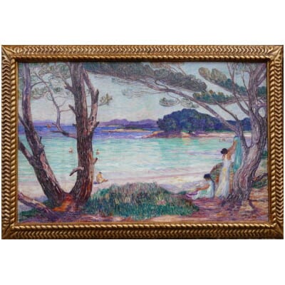 DETROY Léon La baie d’Agay ou St Tropez en 1920 huile sur toile signée