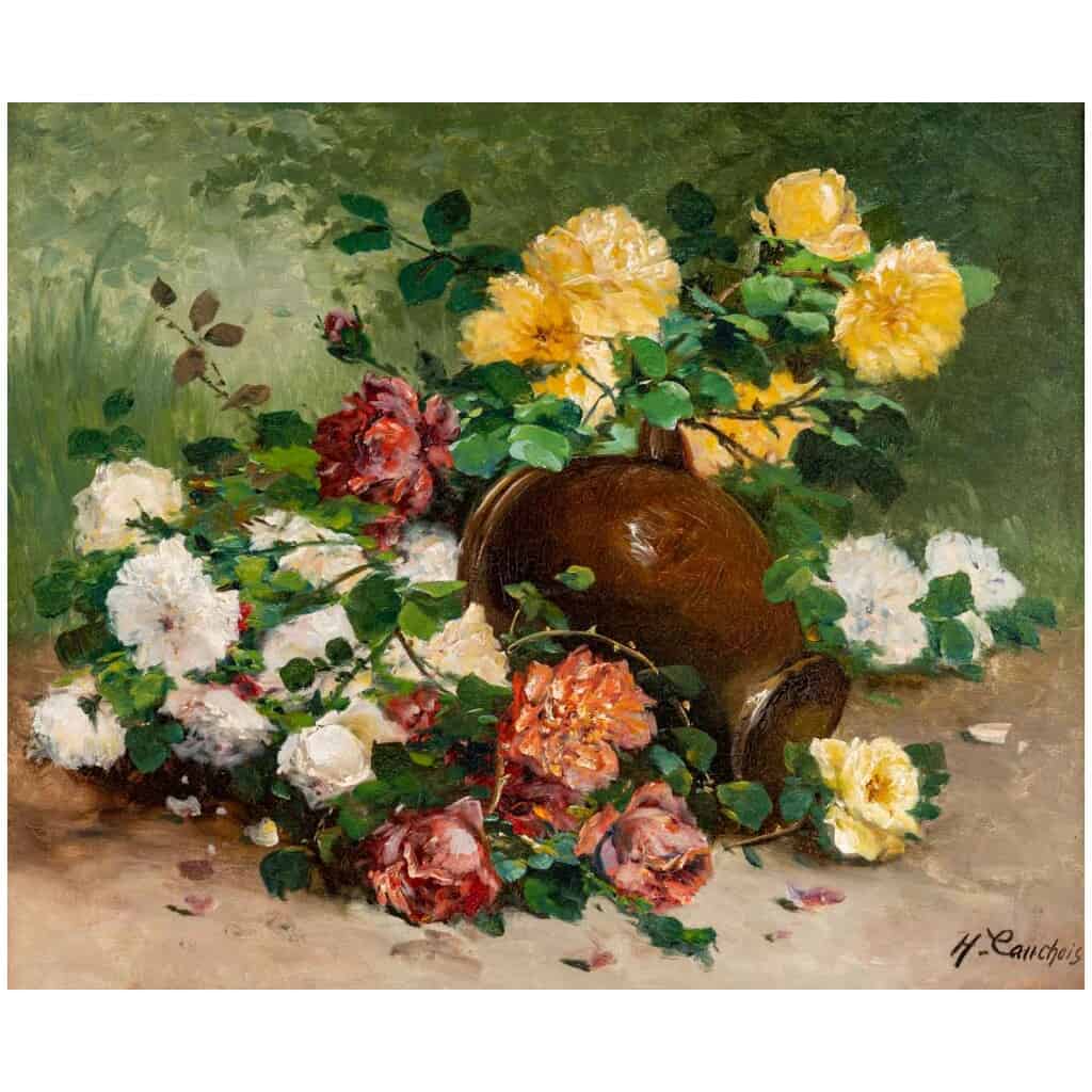 HENRI CAUCHOIS: BOUQUET OF ROSES IN A PITCHER. 4