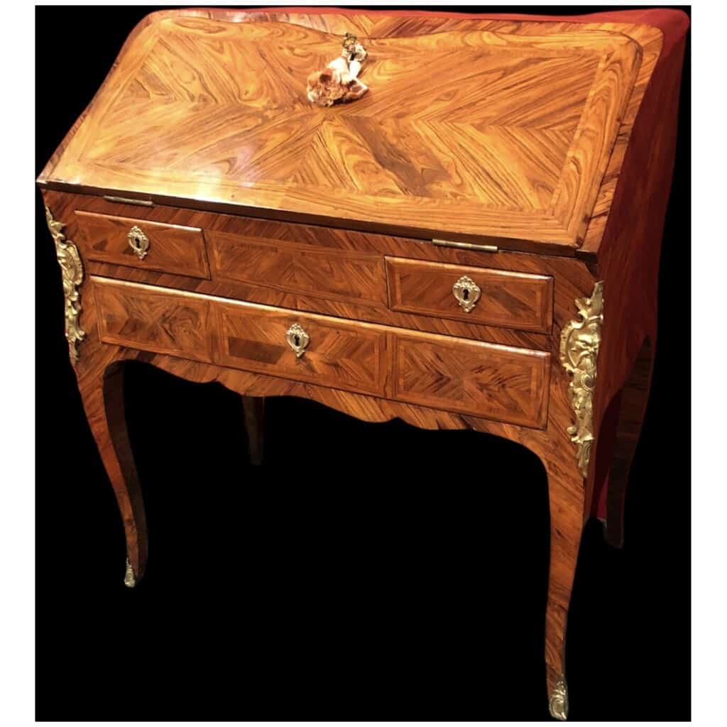 Louis XV desk called "donkey" in period kingwood veneer XVIIIth century 14