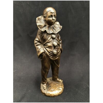 Sculpture D’un Pierrot En Bronze
