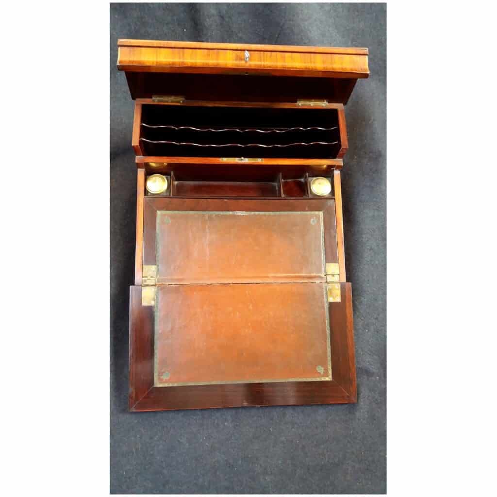 Beautiful curved writing desk in marquetry from the Napoleon III period, with its original inkwells 5