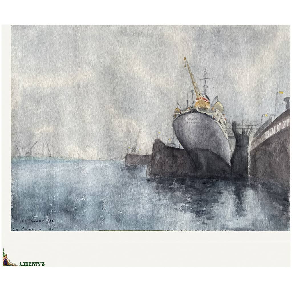 Watercolor “Hamburg le Deck” signed Ch. Beroux, 40 cm x 30 cm, (1982) 3