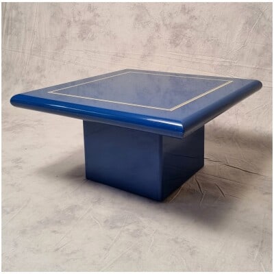 French Side Table – Blue Lacquered Wood – Ca 1980
