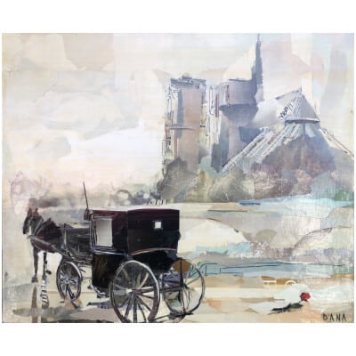 DANA André-Didier Souvenir of Paris Collages on canvas signed