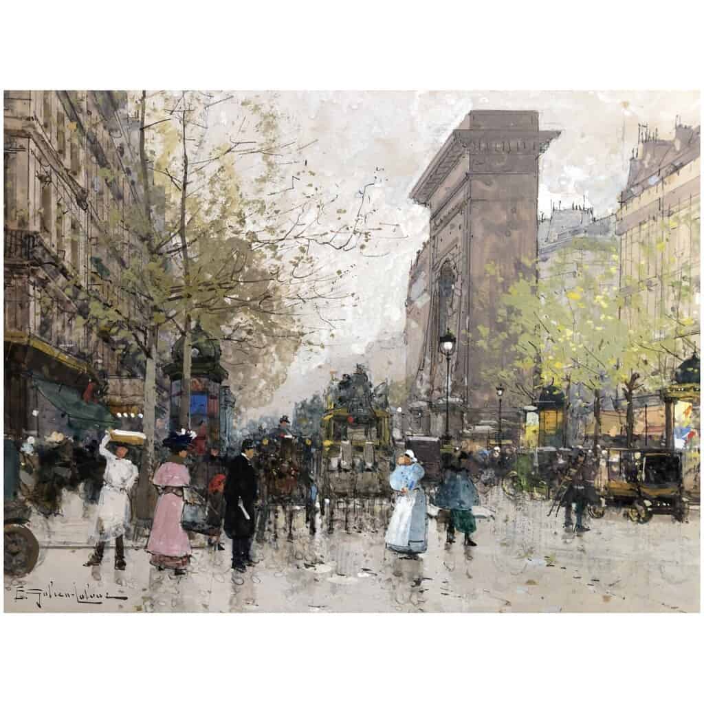 Galien Laloue Eugène French Painting 20th Century View Of Paris Animation Boulevard St Denis Gouache signée 9