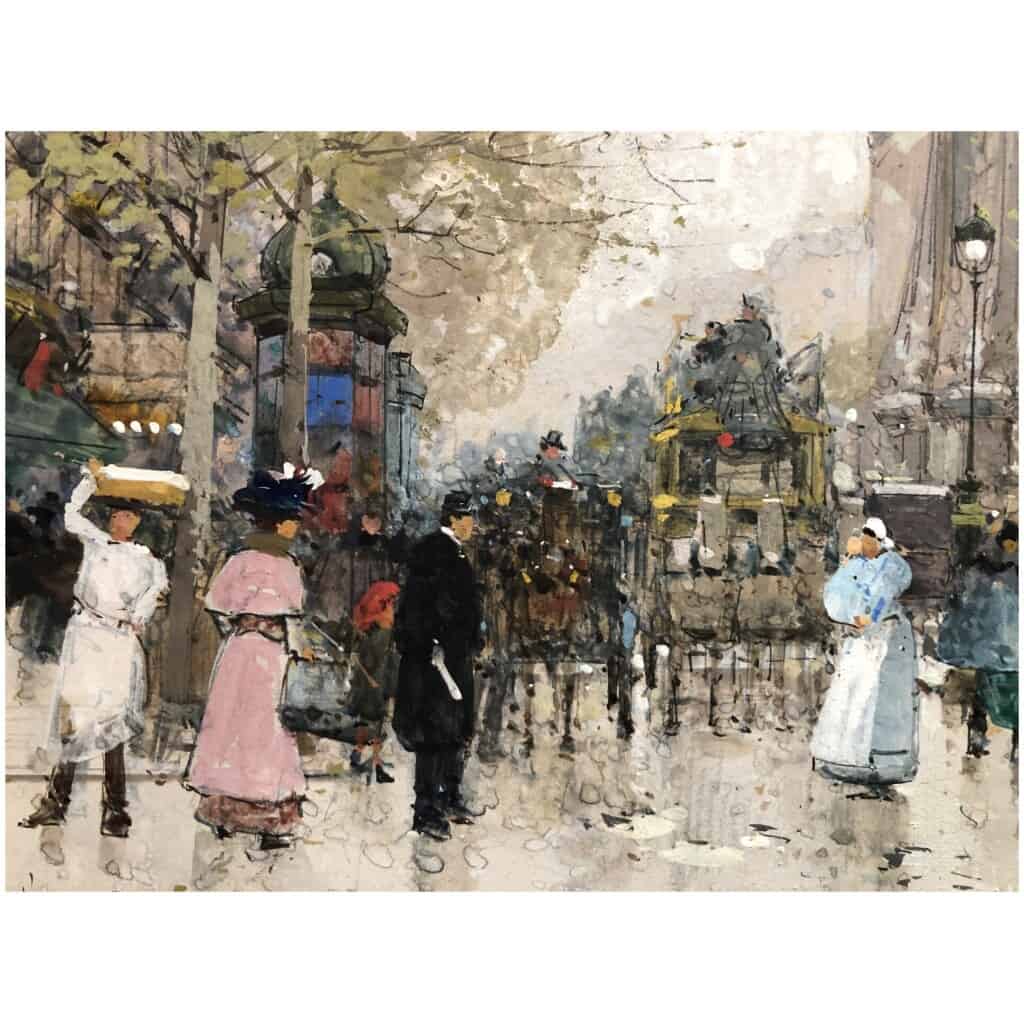 Galien Laloue Eugène French Painting 20th Century View Of Paris Animation Boulevard St Denis Gouache signée 8