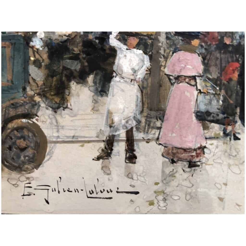 Galien Laloue Eugène French Painting 20th Century View Of Paris Animation Boulevard St Denis Gouache signée 6