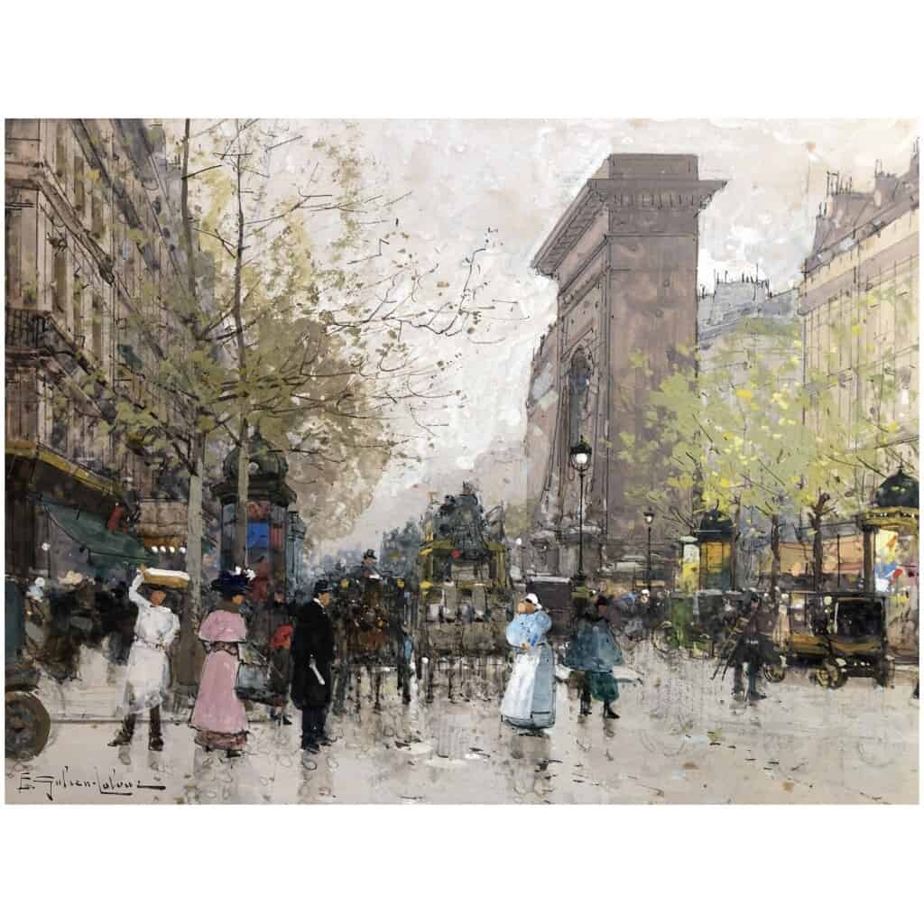 Galien Laloue Eugène French Painting 20th Century View Of Paris Animation Boulevard St Denis Gouache signée 11