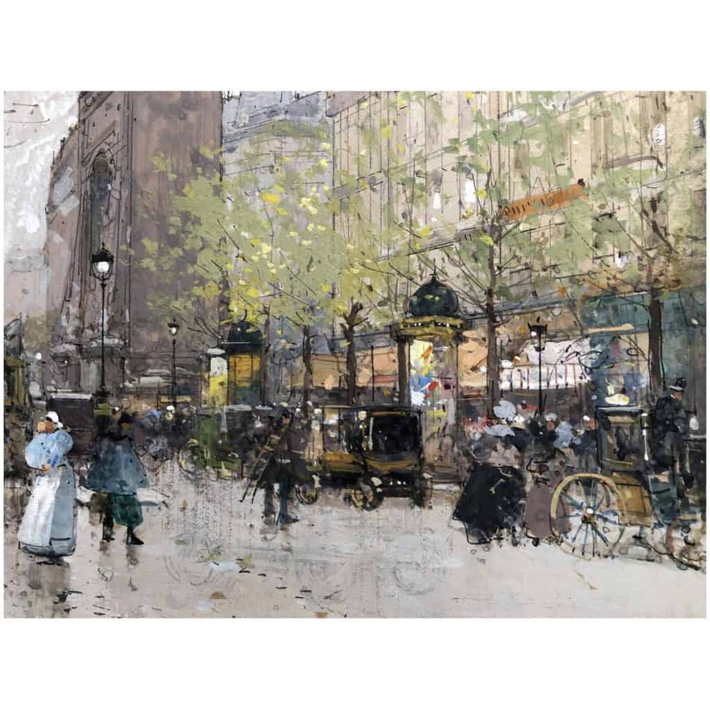 Galien Laloue Eugène French Painting 20th Century View Of Paris Animation Boulevard St Denis Gouache signée 14