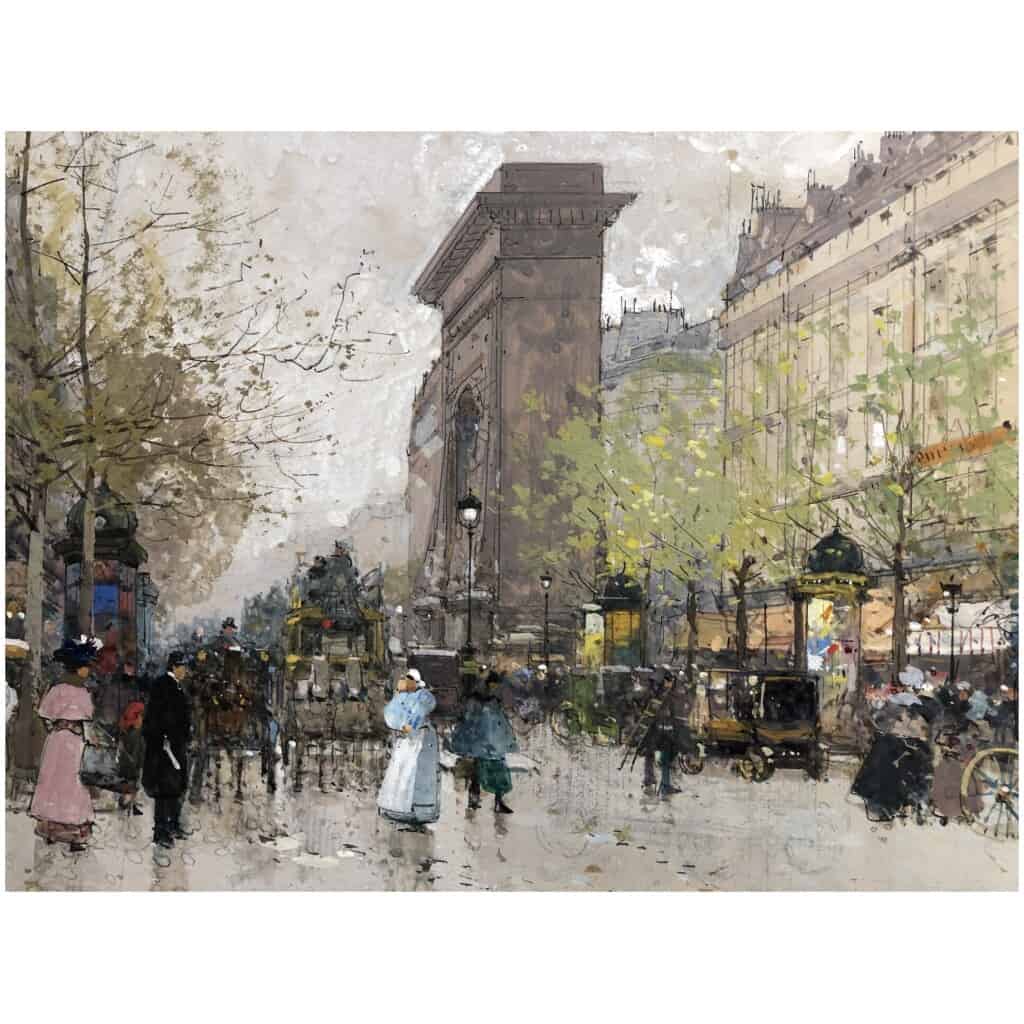 Galien Laloue Eugène French Painting 20th Century View Of Paris Animation Boulevard St Denis Gouache signée 10