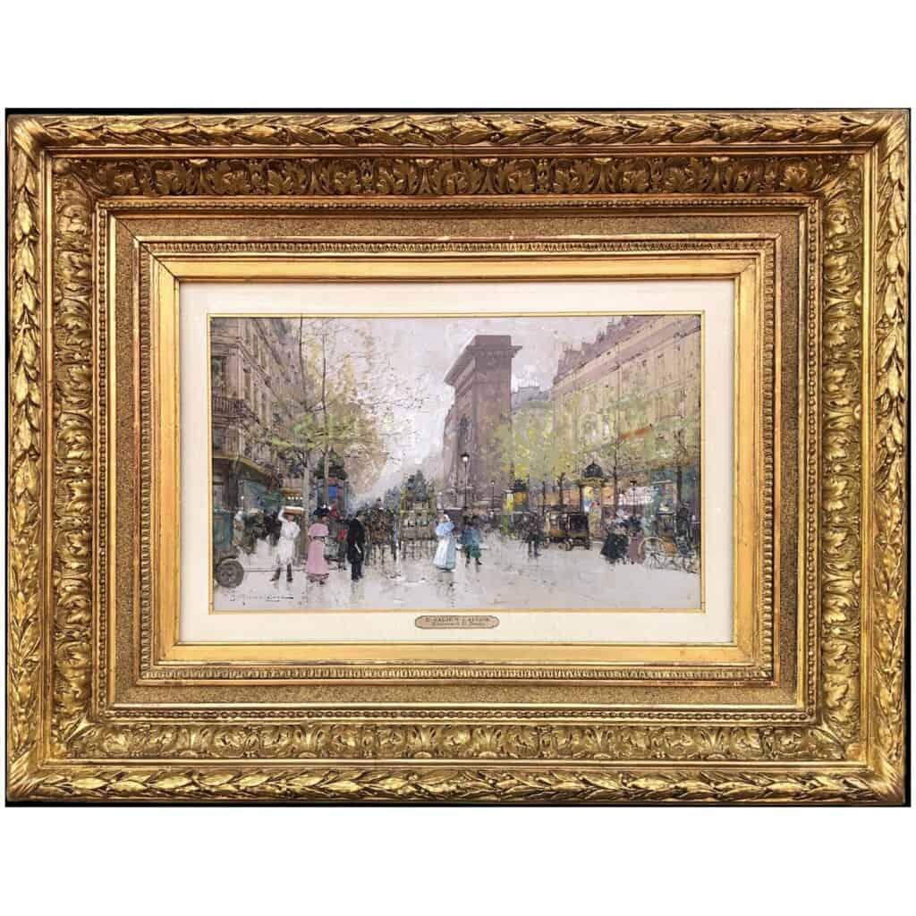 Galien Laloue Eugène French Painting 20th Century View Of Paris Animation Boulevard St Denis Gouache signée 3