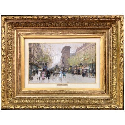 Galien Laloue Eugène French Painting 20th Century View Of Paris Animation Boulevard St Denis Gouache signée 3