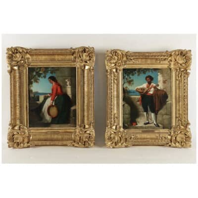Dominique Louis Papety (1815 – 1849): Paire de portraits représentant un couple de Napolitains