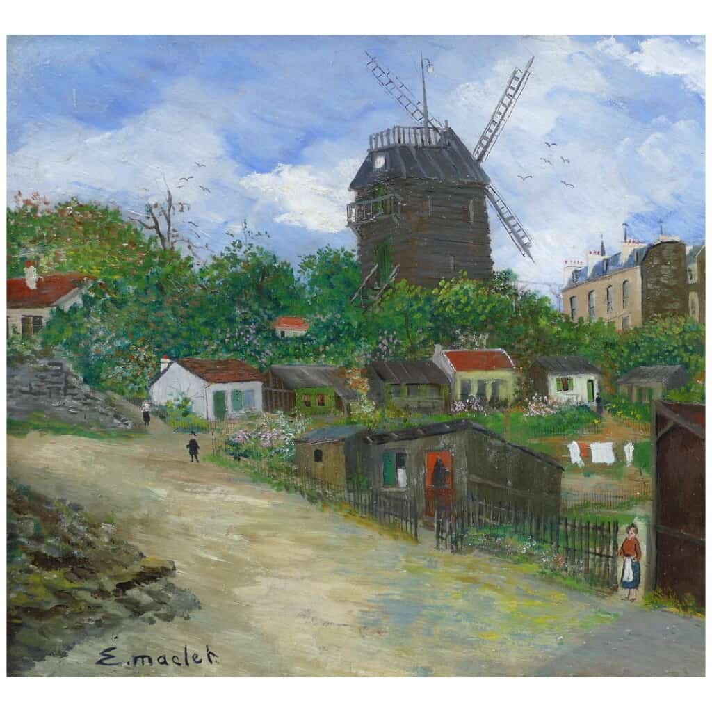 Elisée MACLET Tableau Français 20ème siècle Paris Montmartre Moulin de La Galette Le maquis Huile Signée 4