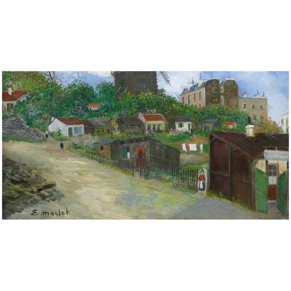 Elisée MACLET Tableau Français 20ème siècle Paris Montmartre Moulin de La Galette Le maquis Huile Signée 13