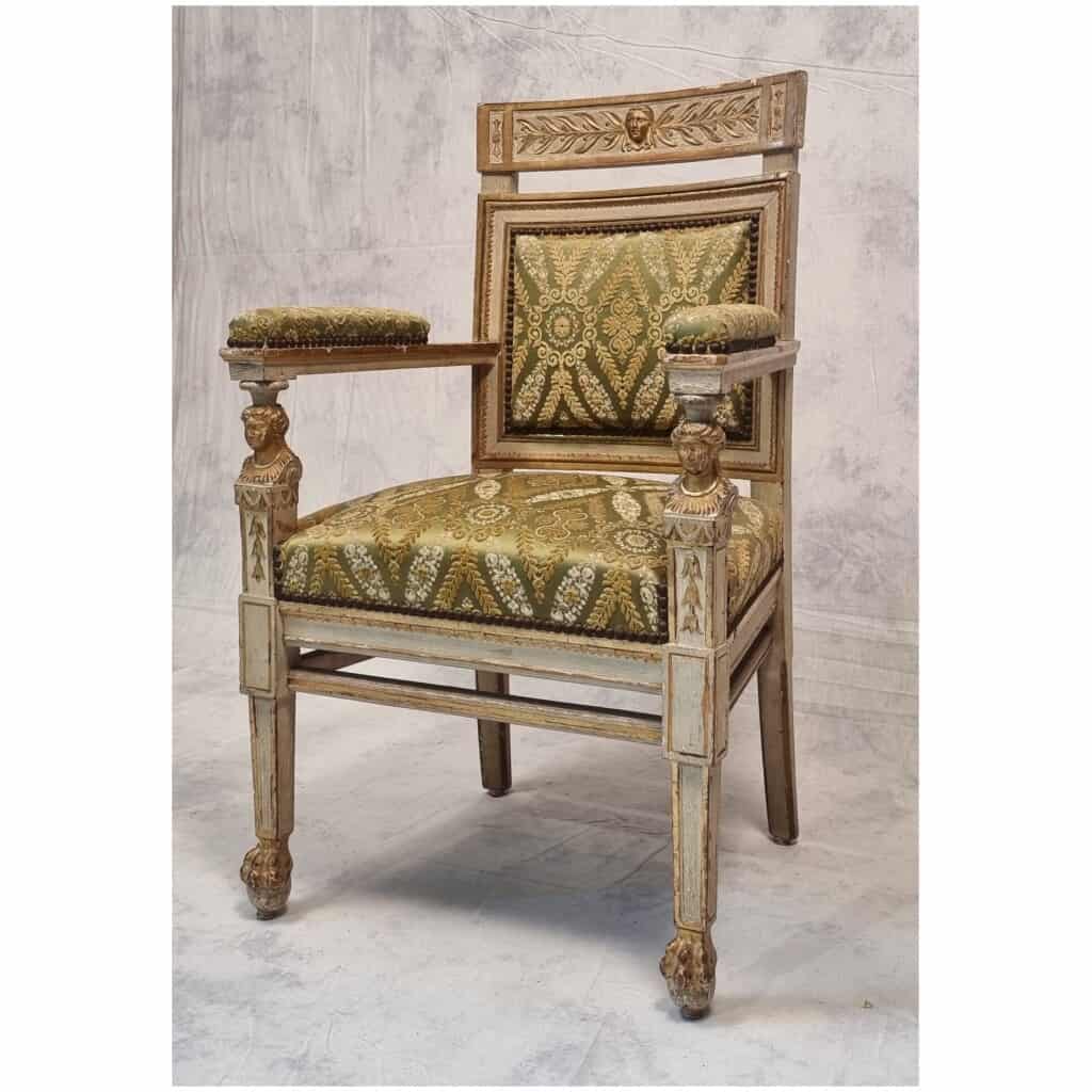Paire de fauteuils d’époque Empire – Bois sculpté, mouluré et patiné – 19ème 4