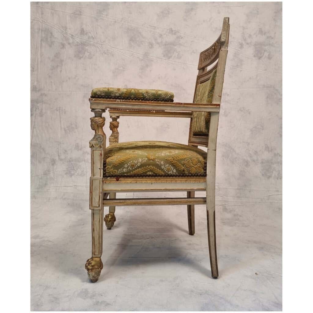 Paire de fauteuils d’époque Empire – Bois sculpté, mouluré et patiné – 19ème 5