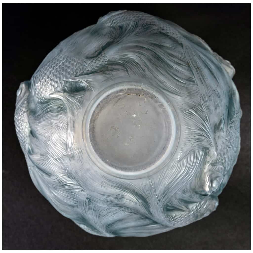 1924 René Lalique – Vase Formose Verre Opalescent Double Couche Patiné Bleu Vert 8