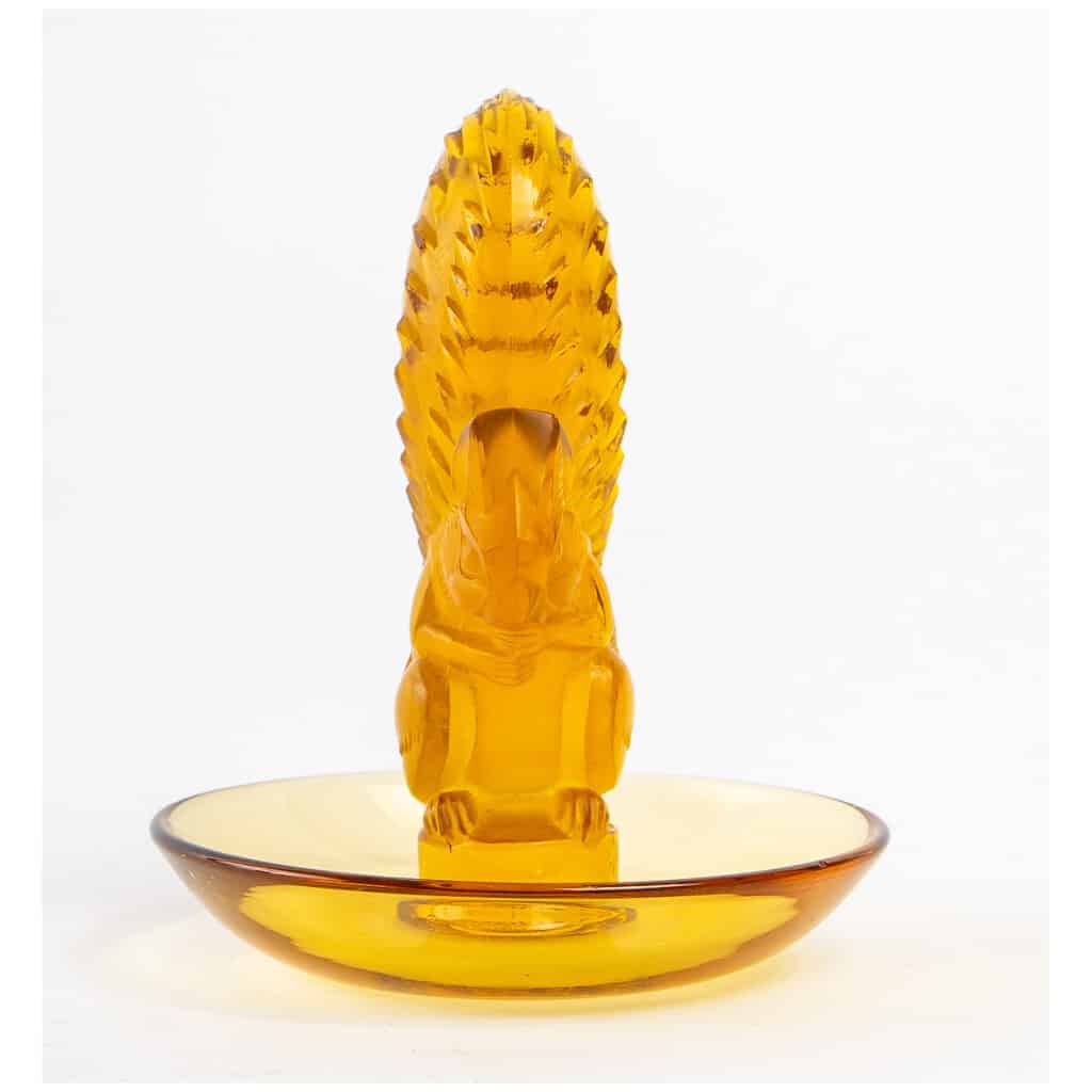 1931 René Lalique – Squirrel Baguier Ashtray Amber Yellow Glass 4