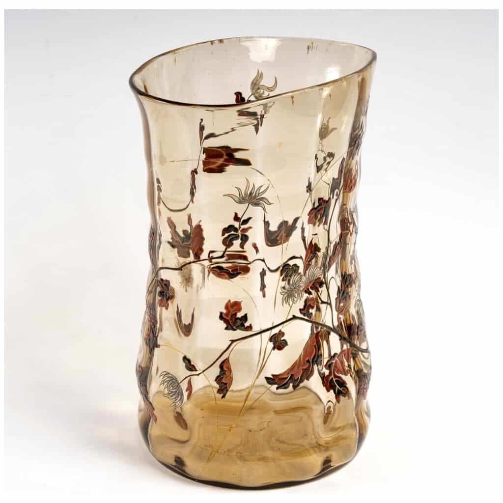 Emile Gallé – Crystal Glass Vase Smoked Glass Gadrooned Praying Mantis 7