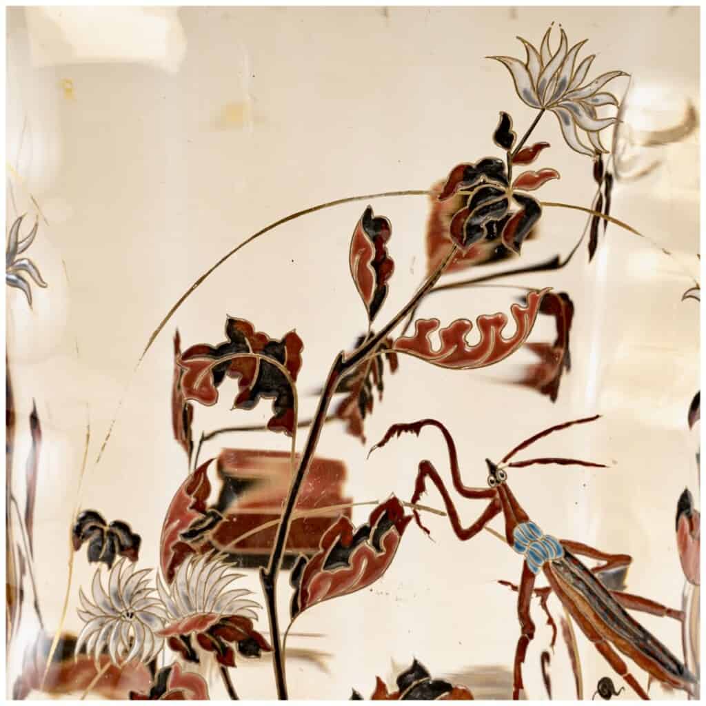 Emile Gallé – Crystal Glass Vase Smoked Glass Gadrooned Praying Mantis 5