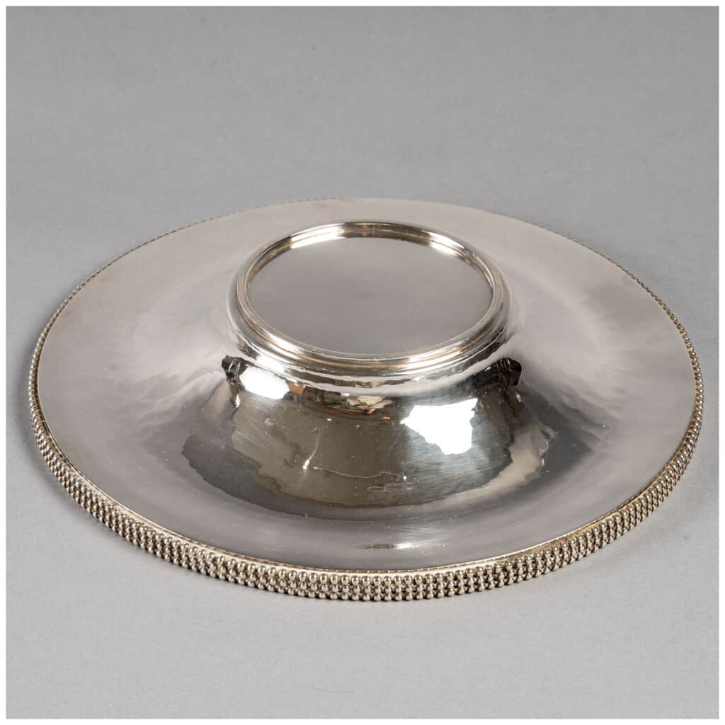 Jean Desprès – Centre De Table Soupière Métal Argenté Martelé Perlé 13