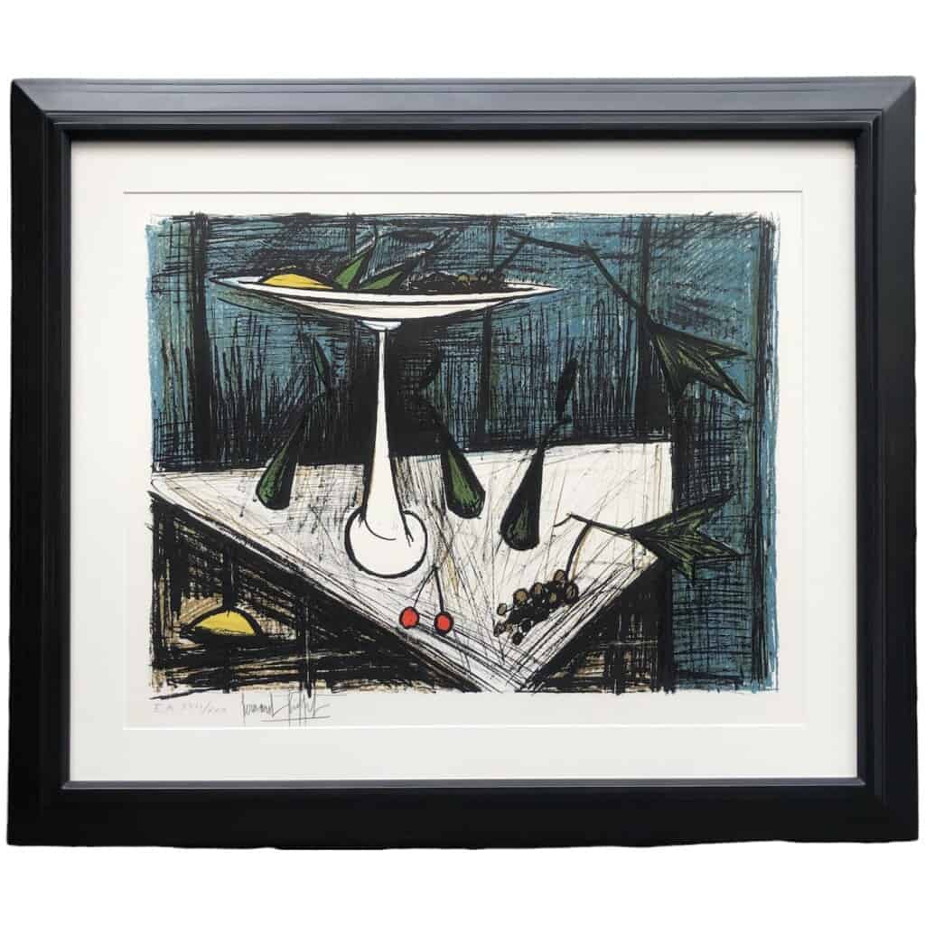 BUFFET Bernard Still life with a bowl of fruit on a midnight blue background Color lithograph justified 7 BUFFET Bernard Still life with a bowl of fruit on a midnight blue background Color lithograph justified 7