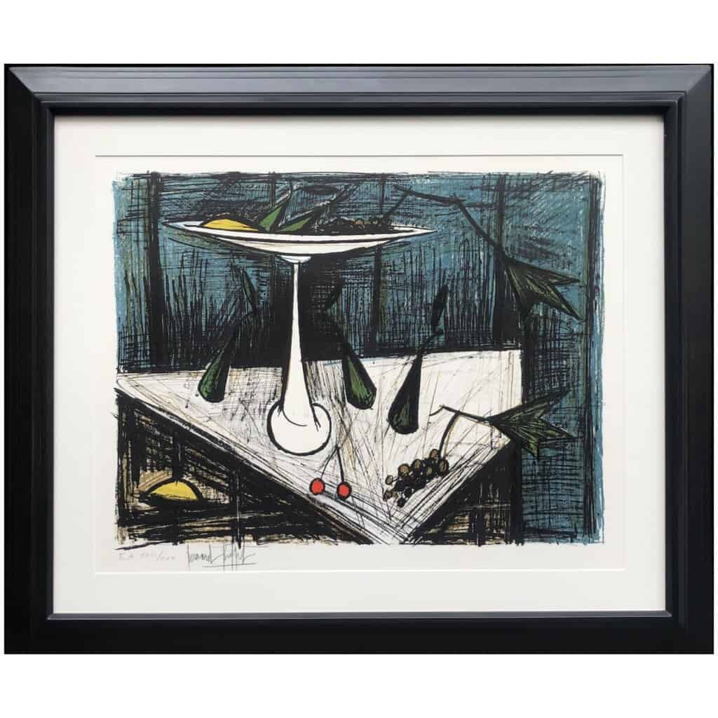 BUFFET Bernard Still life with a bowl of fruit on a midnight blue background Color lithograph justified 3 BUFFET Bernard Still life with a bowl of fruit on a midnight blue background Color lithograph justified 3