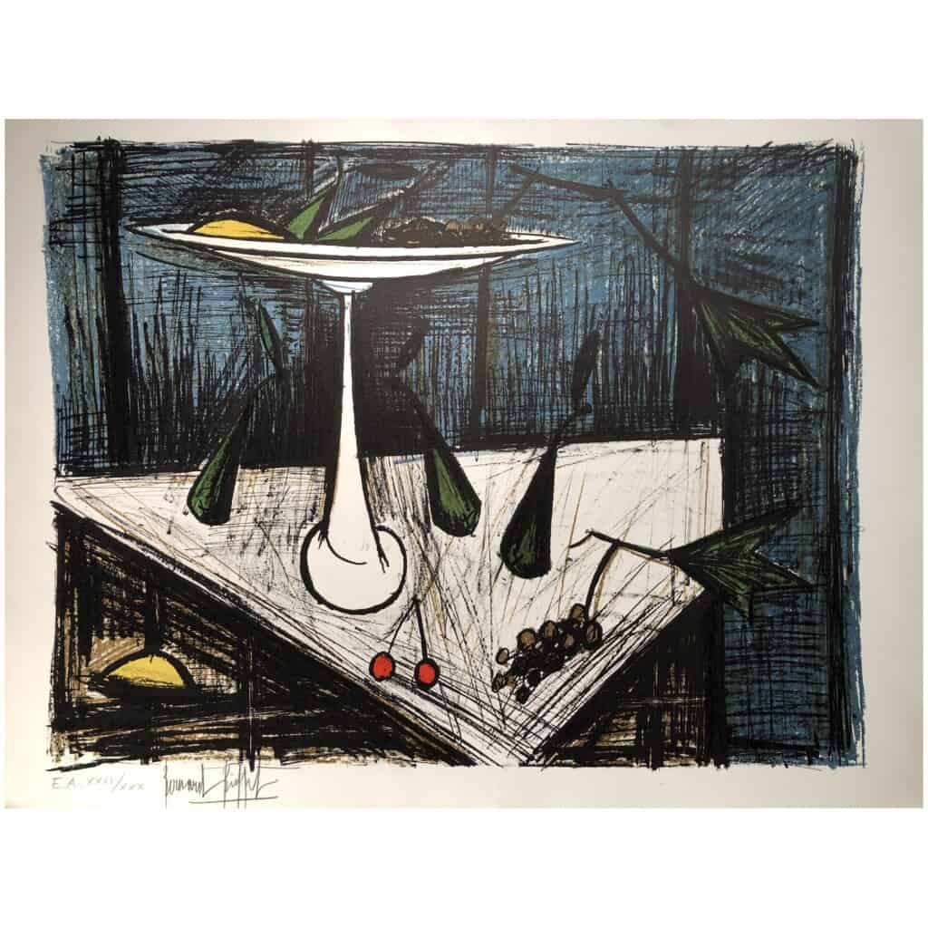 BUFFET Bernard Still life with a bowl of fruit on a midnight blue background Color lithograph justified 5 BUFFET Bernard Still life with a bowl of fruit on a midnight blue background Color lithograph justified 5