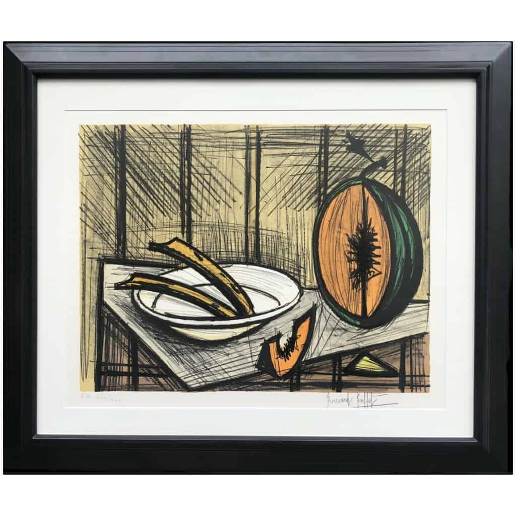 BUFFET Bernard Still life with melon and plate Color lithograph justified 3