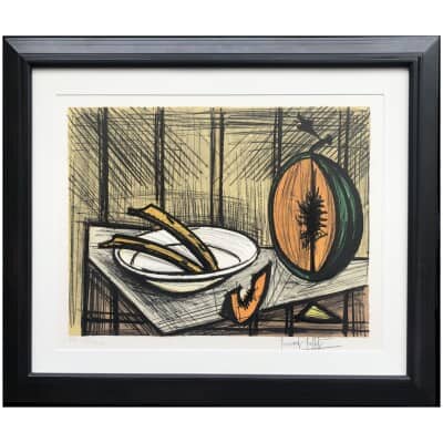 BUFFET Bernard Still life with melon and plate Color lithograph justified